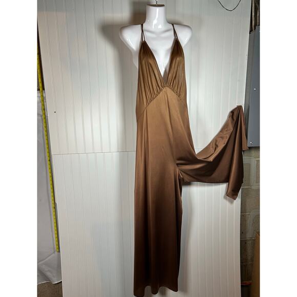 Vtg Hippie 70s Style Very Wide Legged Brown Jumpsuit Halter Back Babydoll Sz M - Picture 11 of 11